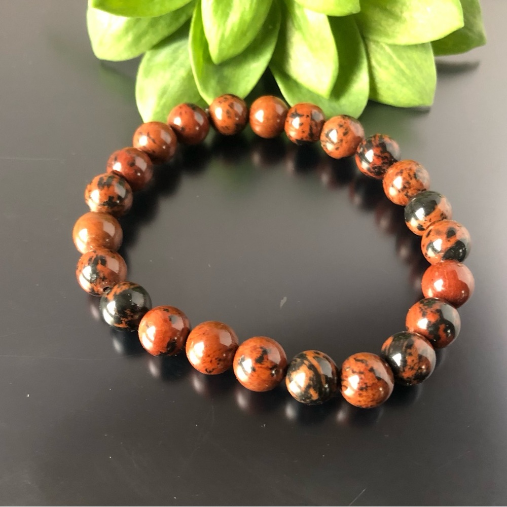 Mahogany Obsidian 8mm Natural Stone Beads Stretchable Bracelet - Picture 3 of 3